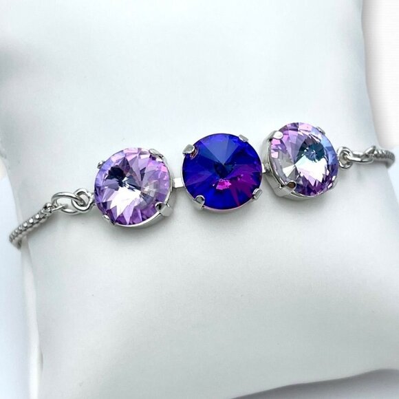 Crystal Rivoli Purple Tone Adjustable Silver Bracelet - Picture 1 of 8